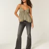 Ultra Low-Rise Washed Black Flare Jeans