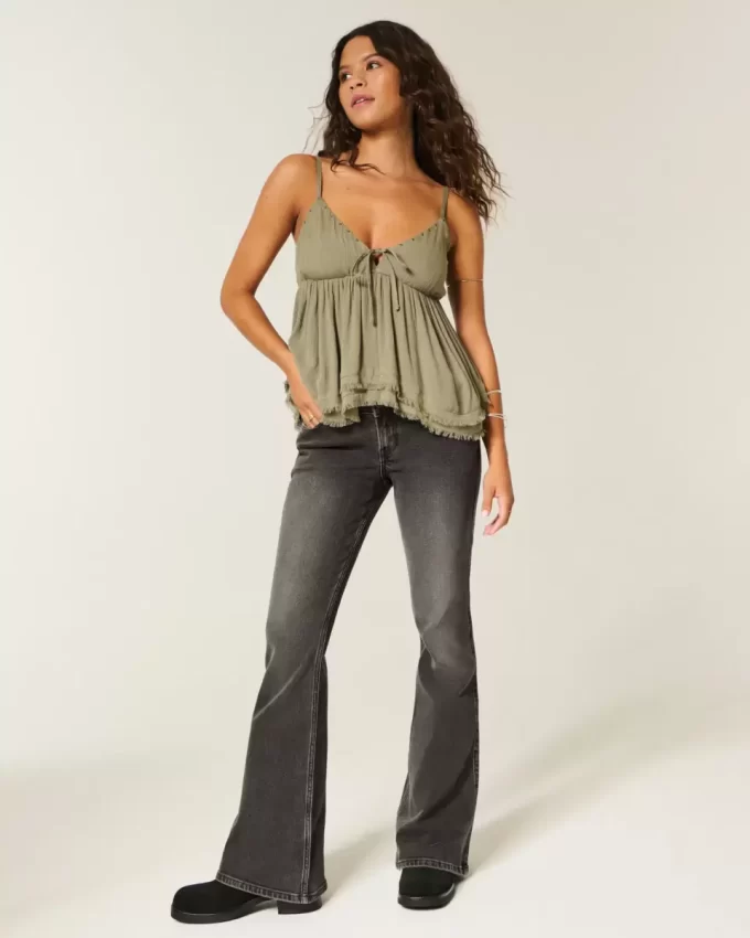Ultra Low-Rise Washed Black Flare Jeans