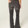 Ultra Low-Rise Washed Black Flare Jeans