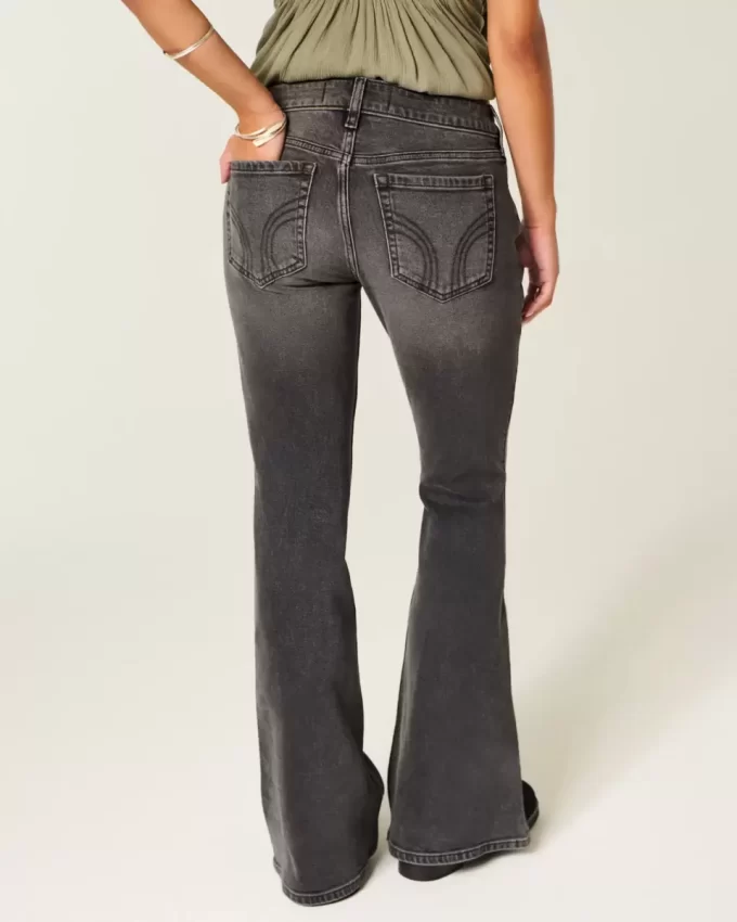 Ultra Low-Rise Washed Black Flare Jeans