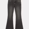 Ultra Low-Rise Washed Black Flare Jeans