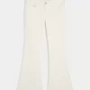 Ultra Low-Rise White Embroidered Pocket Flare Jeans