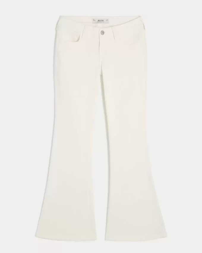 Ultra Low-Rise White Embroidered Pocket Flare Jeans