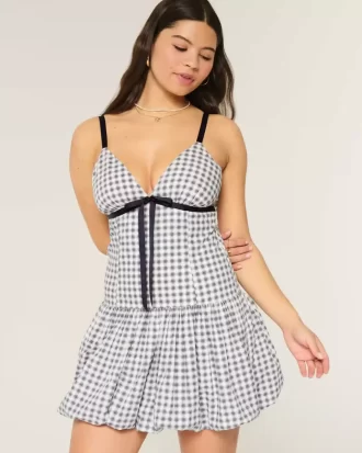 V-Neck Bubble Mini Dress