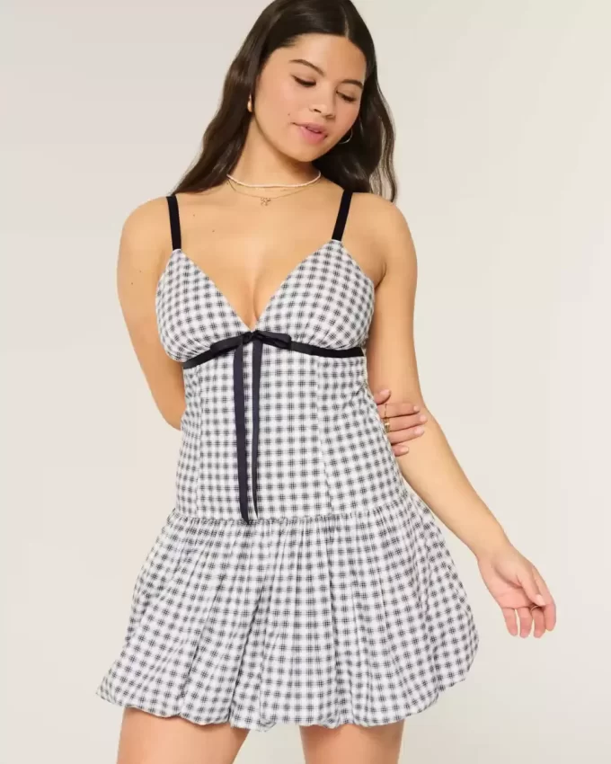 V-Neck Bubble Mini Dress