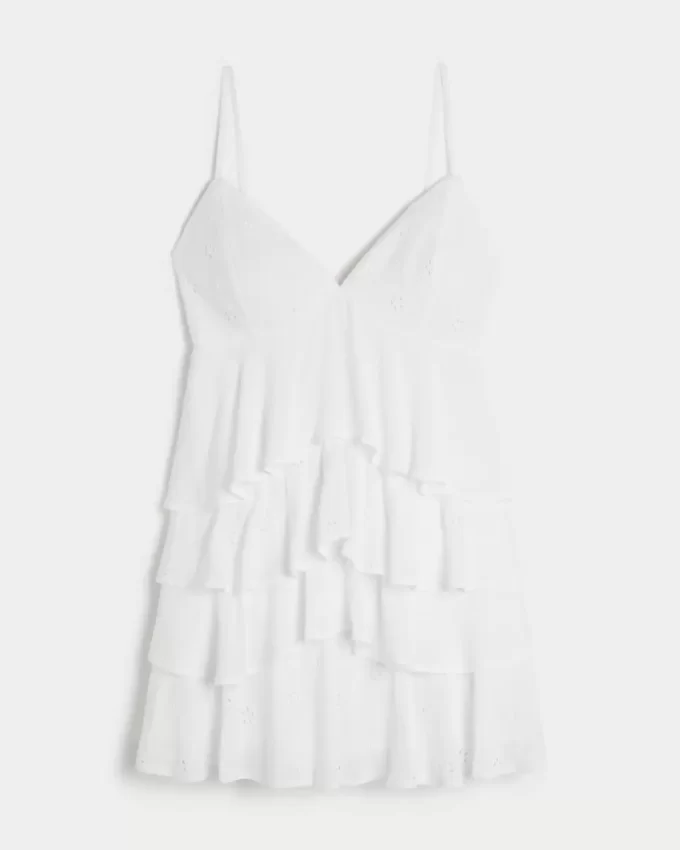 V-Neck Ruffle Babydoll Mini Dress
