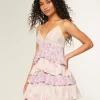 V-Neck Ruffled Tier Babydoll Mini Dress