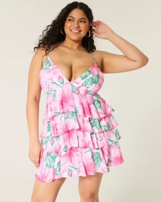 V-Neck Ruffled Tier Babydoll Mini Dress
