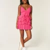 V-Neck Ruffled Tier Babydoll Mini Dress