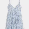 V-Neck Ruffled Tier Babydoll Mini Dress