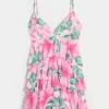 V-Neck Ruffled Tier Babydoll Mini Dress