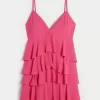 V-Neck Ruffled Tier Babydoll Mini Dress