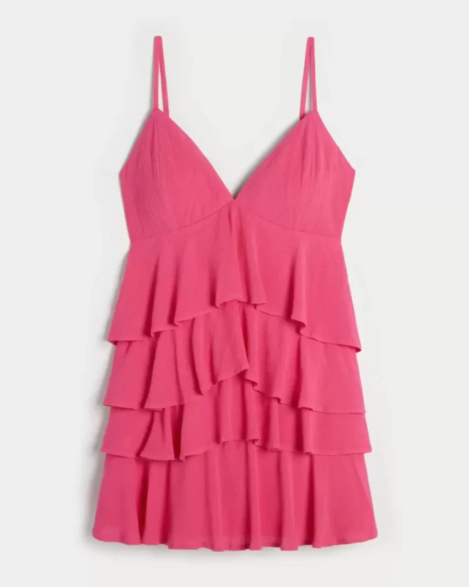 V-Neck Ruffled Tier Babydoll Mini Dress