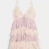 V-Neck Ruffled Tier Babydoll Mini Dress