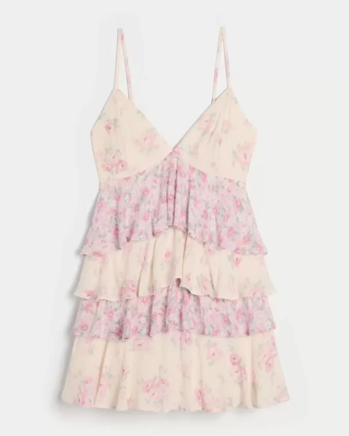 V-Neck Ruffled Tier Babydoll Mini Dress