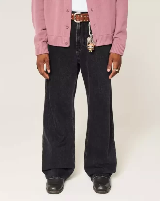 Washed Black Baggy Bootcut Jeans