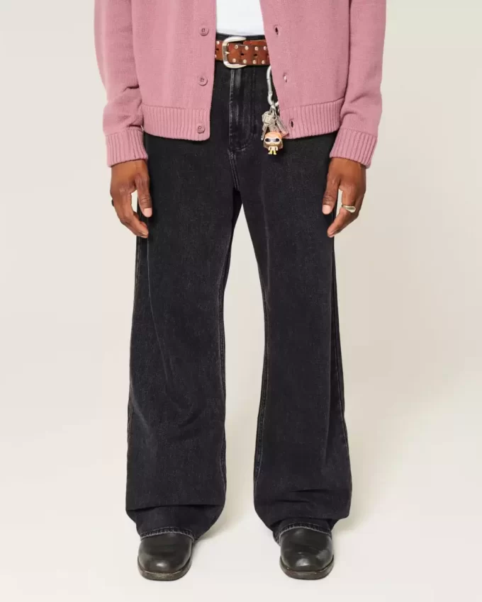Washed Black Baggy Bootcut Jeans