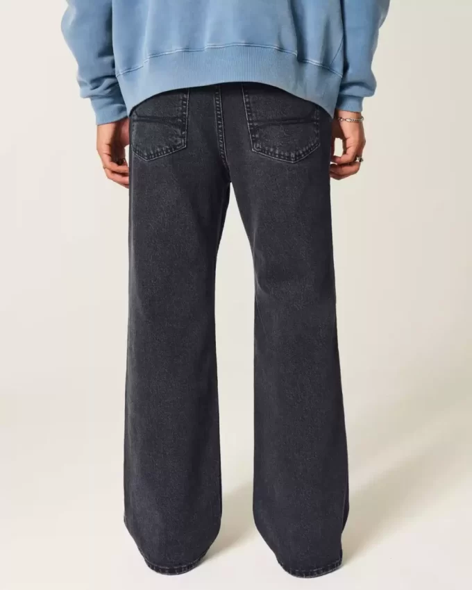Washed Black Baggy Bootcut Jeans