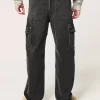 Washed Black Baggy Cargo Jeans