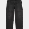 Washed Black Baggy Cargo Jeans