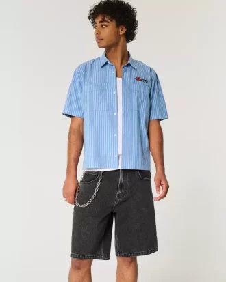 Washed Black Baggy Denim Shorts