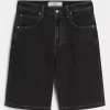 Washed Black Cat Graphic Super Baggy Denim Shorts