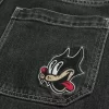 Washed Black Cat Graphic Super Baggy Denim Shorts
