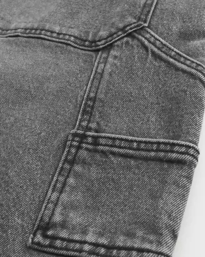 Washed Black Denim Baggy Painter Shorts