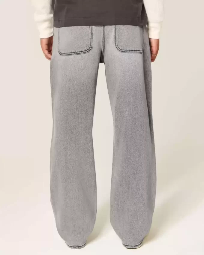 Washed Black Embellished Graphic Baggy Jeans