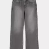 Washed Black Embroidered Baggy Bootcut Jeans