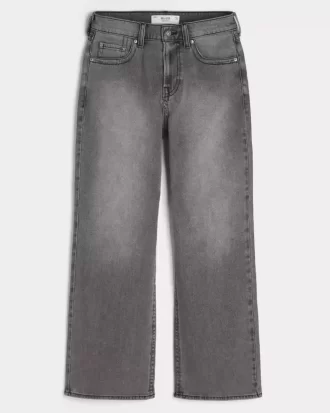 Washed Black Embroidered Baggy Bootcut Jeans