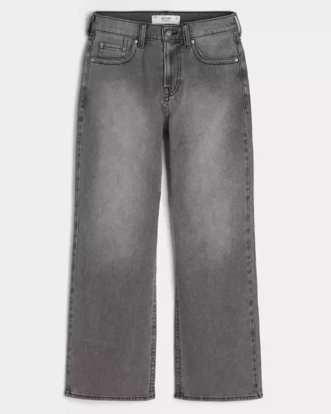 Washed Black Embroidered Baggy Bootcut Jeans