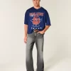 Washed Black Embroidered Baggy Bootcut Jeans