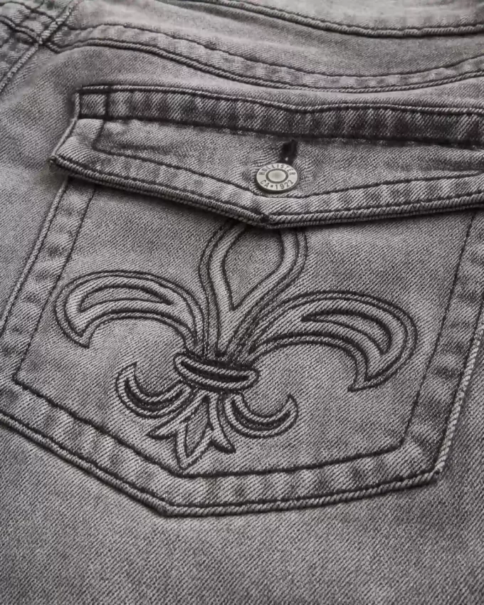 Washed Black Embroidered Baggy Bootcut Jeans