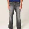 Washed Black Embroidered Baggy Bootcut Jeans