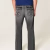 Washed Black Embroidered Baggy Bootcut Jeans
