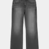 Washed Black Embroidered Baggy Bootcut Jeans