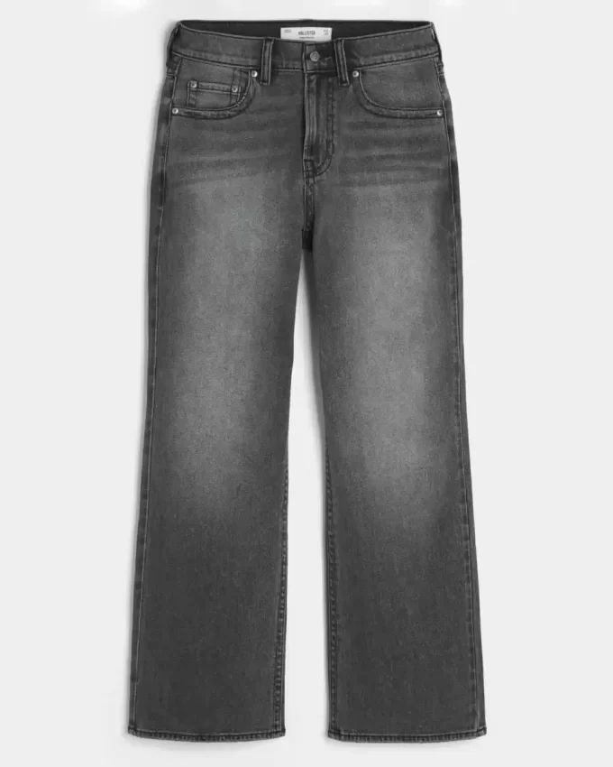 Washed Black Embroidered Baggy Bootcut Jeans