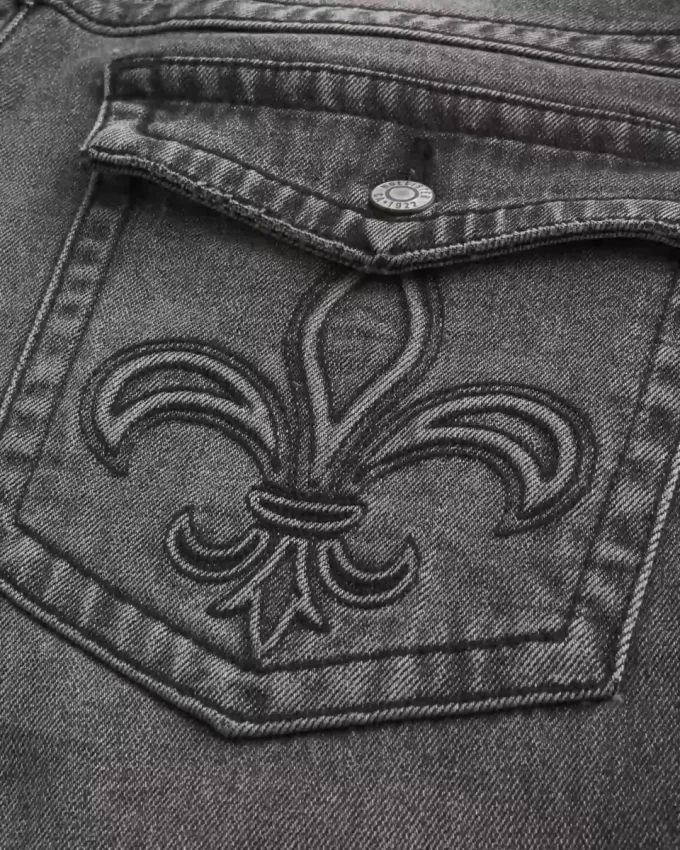 Washed Black Embroidered Baggy Bootcut Jeans