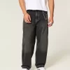 Washed Black Embroidered Snake Skater Baggy Jeans