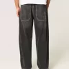 Washed Black Embroidered Snake Skater Baggy Jeans