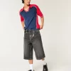 Washed Black Half-Length Skater Baggy Jeans