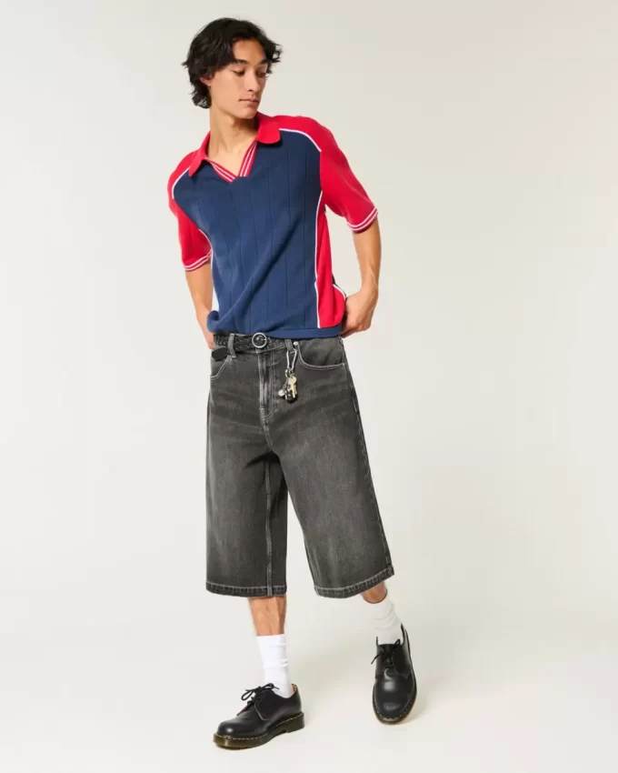 Washed Black Half-Length Skater Baggy Jeans