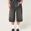 Washed Black Half-Length Skater Baggy Jeans