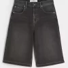 Washed Black Half-Length Skater Baggy Jeans