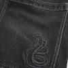 Washed Black Half-Length Skater Baggy Jeans