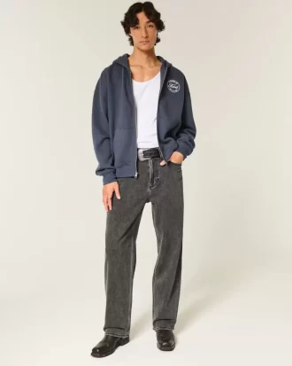 Washed Black Logo Graphic Baggy Jeans