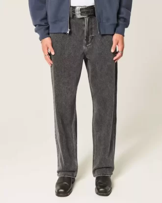 Washed Black Logo Graphic Baggy Jeans