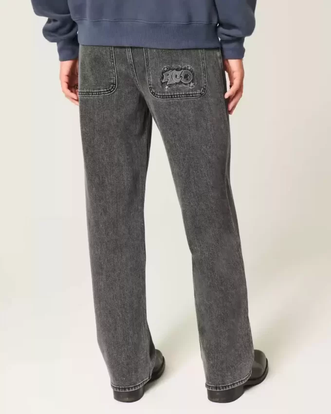 Washed Black Logo Graphic Baggy Jeans