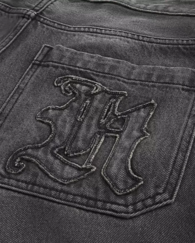 Washed Black Logo Graphic Skater Baggy Jeans